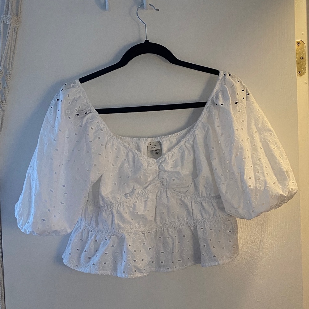 a new day White Eyelet Blouse with Puff Sleeves